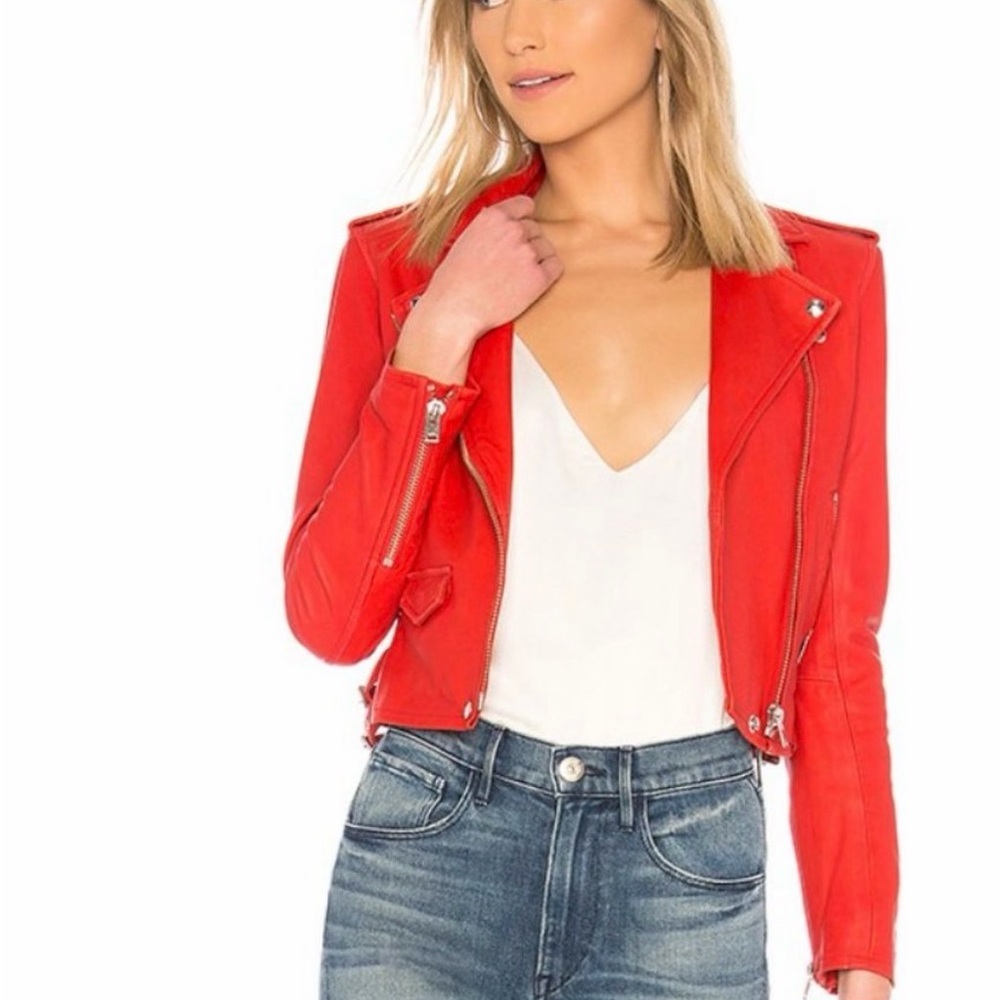 IRO Ashville Red lamb Leather biker Jacket size 36/ US S NWOT